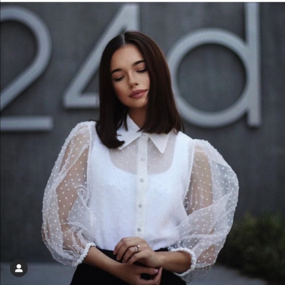 Zara Swiss Dot Organza Puff Sleeve Blouse - Picture 5 of 16